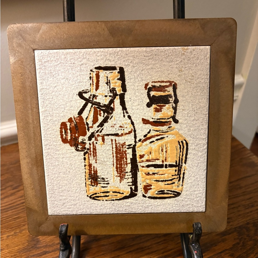 Vintage Bottle Art Tile made in Italy MCM